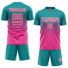 Load image into Gallery viewer, Custom Teal Pink-Cream Sublimation Soccer Uniform Jersey
