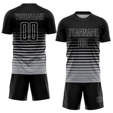 Custom Black Gray Pinstripe Fade Fashion Sublimation Soccer Uniform Jersey