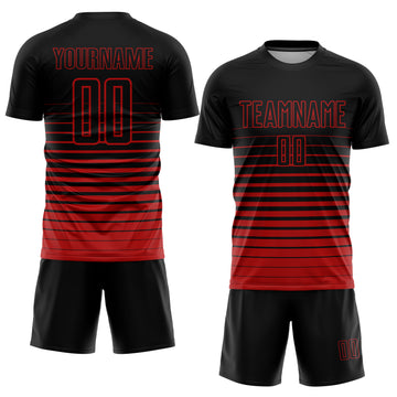 Custom Black Red Pinstripe Fade Fashion Sublimation Soccer Uniform Jersey