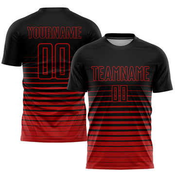 Custom Black Red Pinstripe Fade Fashion Sublimation Soccer Uniform Jersey