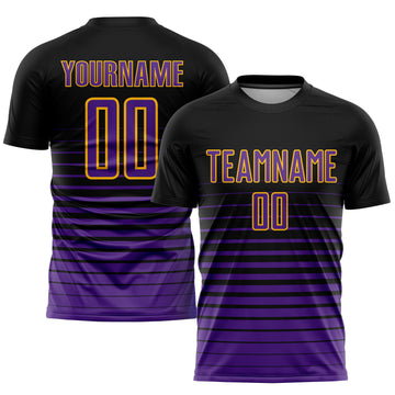 Custom Black Purple-Gold Pinstripe Fade Fashion Sublimation Soccer Uniform Jersey