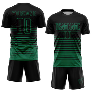 Custom Black Kelly Green Pinstripe Fade Fashion Sublimation Soccer Uniform Jersey