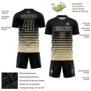 Custom Black Cream Pinstripe Fade Fashion Sublimation Soccer Uniform Jersey