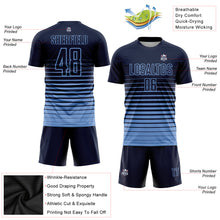 Load image into Gallery viewer, Custom Navy Light Blue Pinstripe Fade Fashion Sublimation Soccer Uniform Jersey
