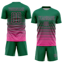 Load image into Gallery viewer, Custom Kelly Green Pink Pinstripe Fade Fashion Sublimation Soccer Uniform Jersey
