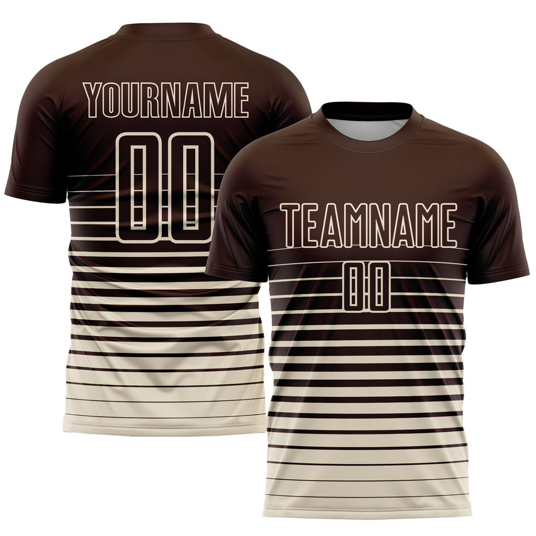 Custom Brown Cream Pinstripe Fade Fashion Sublimation Soccer Uniform Jersey