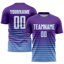 Load image into Gallery viewer, Custom Purple White-Light Blue Pinstripe Fade Fashion Sublimation Soccer Uniform Jersey
