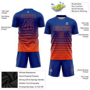 Custom Royal Orange Pinstripe Fade Fashion Sublimation Soccer Uniform Jersey