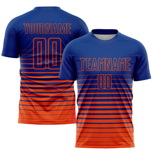 Custom Royal Orange Pinstripe Fade Fashion Sublimation Soccer Uniform Jersey