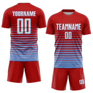 Custom Red White-Light Blue Pinstripe Fade Fashion Sublimation Soccer Uniform Jersey