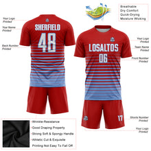 Load image into Gallery viewer, Custom Red White-Light Blue Pinstripe Fade Fashion Sublimation Soccer Uniform Jersey
