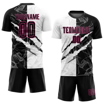 Custom Graffiti Pattern Black-Pink Scratch Sublimation Soccer Uniform Jersey