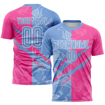 Custom Graffiti Pattern Light Blue-Pink Scratch Sublimation Soccer Uniform Jersey