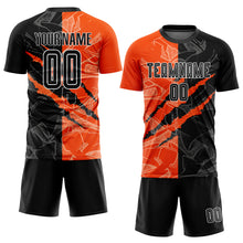 Load image into Gallery viewer, Custom Graffiti Pattern Black-Orange Scratch Sublimation Soccer Uniform Jersey
