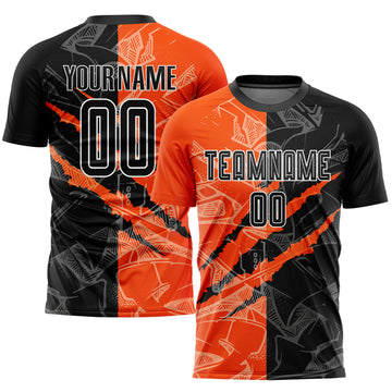 Custom Graffiti Pattern Black-Orange Scratch Sublimation Soccer Uniform Jersey