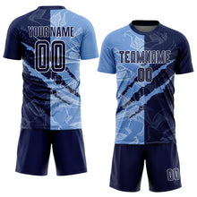 Load image into Gallery viewer, Custom Graffiti Pattern Navy-Light Blue Scratch Sublimation Soccer Uniform Jersey
