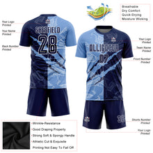 Load image into Gallery viewer, Custom Graffiti Pattern Navy-Light Blue Scratch Sublimation Soccer Uniform Jersey
