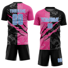 Load image into Gallery viewer, Custom Graffiti Pattern Light Blue Black-Pink Scratch Sublimation Soccer Uniform Jersey
