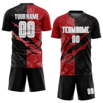 Custom Graffiti Pattern White Black Red-Gray Scratch Sublimation Soccer Uniform Jersey