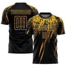Load image into Gallery viewer, Custom Black Gold Sublimation Soccer Uniform Jersey
