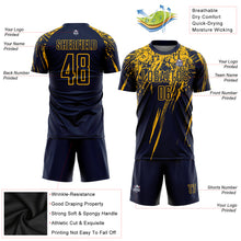 Load image into Gallery viewer, Custom Navy Yellow Sublimation Soccer Uniform Jersey
