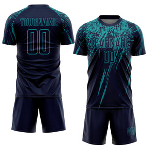 Custom Navy Teal Sublimation Soccer Uniform Jersey