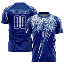 Load image into Gallery viewer, Custom Royal White Sublimation Soccer Uniform Jersey
