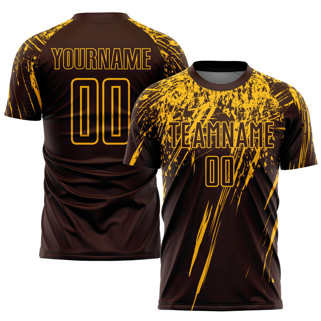 Custom Brown Gold Sublimation Soccer Uniform Jersey