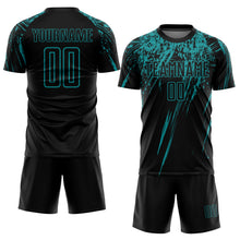 Load image into Gallery viewer, Custom Black Teal Sublimation Soccer Uniform Jersey
