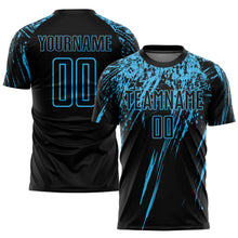 Load image into Gallery viewer, Custom Black Sky Blue Sublimation Soccer Uniform Jersey
