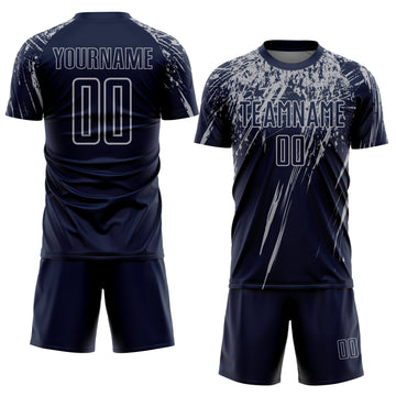 Custom Navy Gray Sublimation Soccer Uniform Jersey