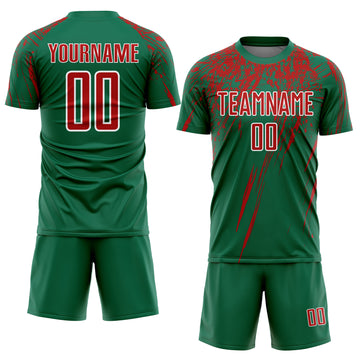 Custom Kelly Green Red-White Sublimation Soccer Uniform Jersey
