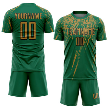 Custom Kelly Green Old Gold-Black Sublimation Soccer Uniform Jersey
