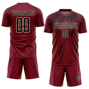 Custom Crimson Black-Cream Sublimation Soccer Uniform Jersey