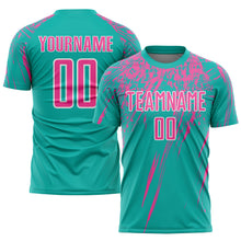 Load image into Gallery viewer, Custom Aqua Pink-White Sublimation Soccer Uniform Jersey
