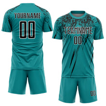 Load image into Gallery viewer, Custom Teal Black-White Sublimation Soccer Uniform Jersey
