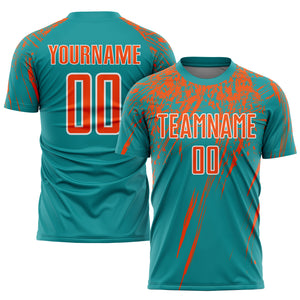 Custom Teal Orange-White Sublimation Soccer Uniform Jersey