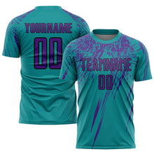 Load image into Gallery viewer, Custom Teal Purple-Black Sublimation Soccer Uniform Jersey
