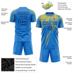 Custom Powder Blue Yellow-Navy Sublimation Soccer Uniform Jersey
