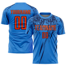 Load image into Gallery viewer, Custom Electric Blue Orange-Navy Sublimation Soccer Uniform Jersey
