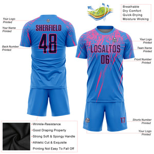 Custom Electric Blue Navy-Pink Sublimation Soccer Uniform Jersey