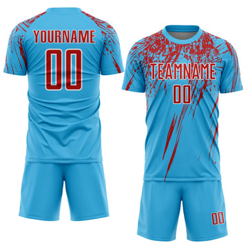 Custom Sky Blue Red-White Sublimation Soccer Uniform Jersey