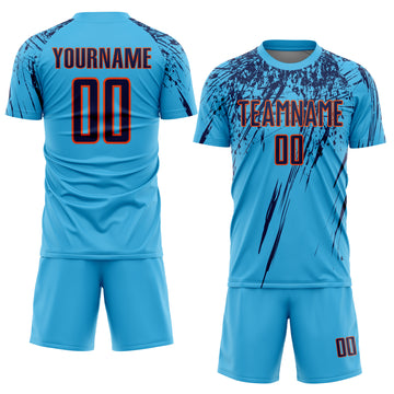 Custom Sky Blue Navy-Orange Sublimation Soccer Uniform Jersey