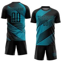 Load image into Gallery viewer, Custom Teal Black Sublimation Soccer Uniform Jersey
