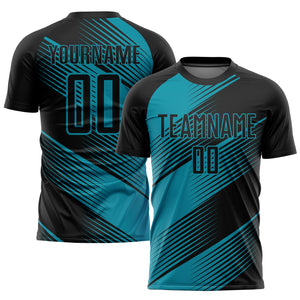 Custom Teal Black Sublimation Soccer Uniform Jersey