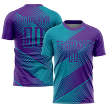 Load image into Gallery viewer, Custom Teal Purple Sublimation Soccer Uniform Jersey
