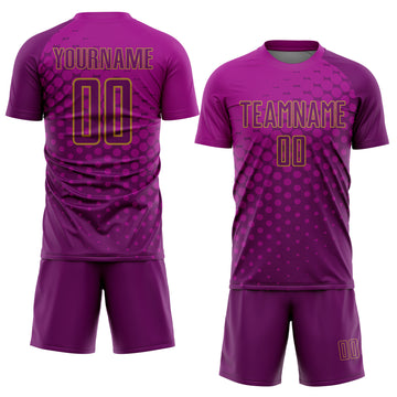 Custom Deep Pink Purple-Old Gold Sublimation Soccer Uniform Jersey