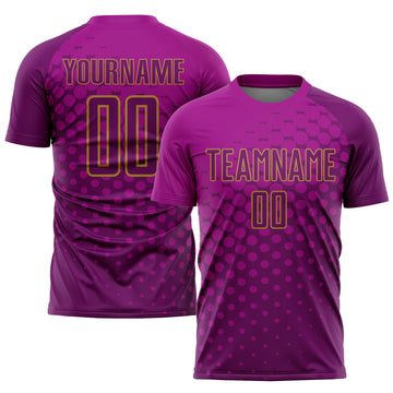 Custom Deep Pink Purple-Old Gold Sublimation Soccer Uniform Jersey