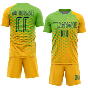 Custom Gold Neon Green-Navy Sublimation Soccer Uniform Jersey