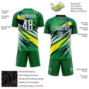 Custom Green White Yellow-Navy Sublimation Soccer Uniform Jersey